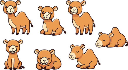 vector illustration of camel funny cute cartoon mascot character cartoon with 7 poses 01
