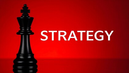 Black king chess piece on deep red background with white strategy text right aligned for business