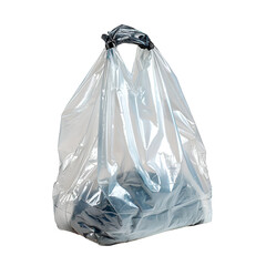 Clear plastic bag with dark contents isolated on black background