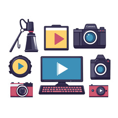 2D Flat icon Digital Content Creation & Editing Icons isolated in White Background