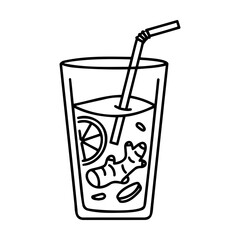 Ginger lemonade icon with a straw and a slice of lemon in minimalistic style 