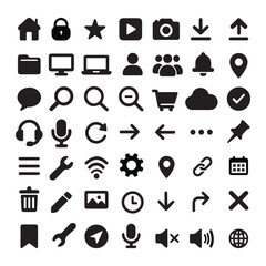 49 Essential UI Icons Set – Solid Black Vector Symbols for Web, App, UX Design