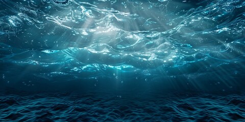 Sunlight streams through the surface of a deep blue ocean, creating a mesmerizing pattern