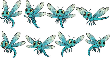 vector illustration of dragonfly insect funny cute cartoon mascot character cartoon with 8 poses 02 © weng