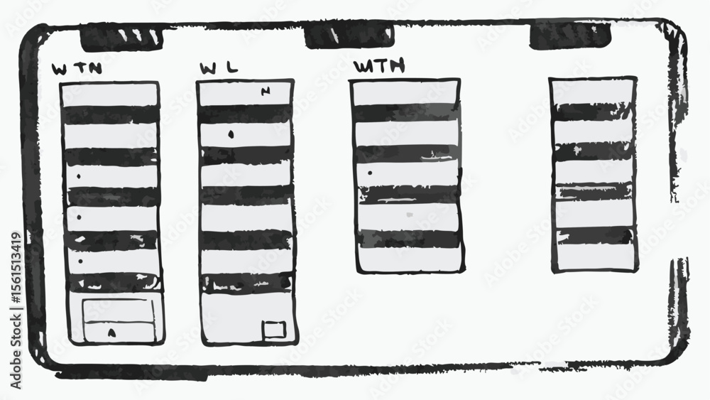 Fototapete panel with four sections labeled wtn wl n and wtm with horizontal lines inside