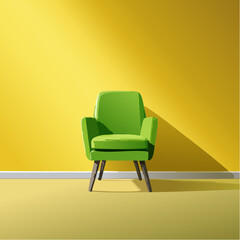 Minimalist high-contrast image of a bright colored chair against a vibrant colored wall