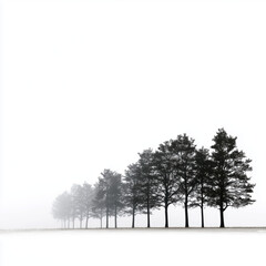 Misty Morning Trees in a Row , PNG isolated cut out image
