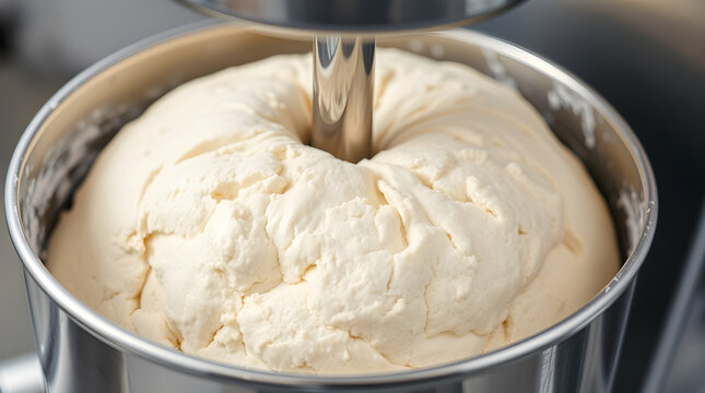 Industrial mixer kneading dough for bakery production
