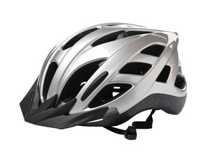 Fototapeta premium A black mountain bike helmet, isolated on a white background, crucial safety gear for cycling and extreme sports.