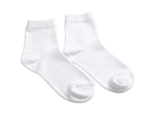 A pair of white socks, isolated on a white background, representing comfort, everyday wear, or laundry.