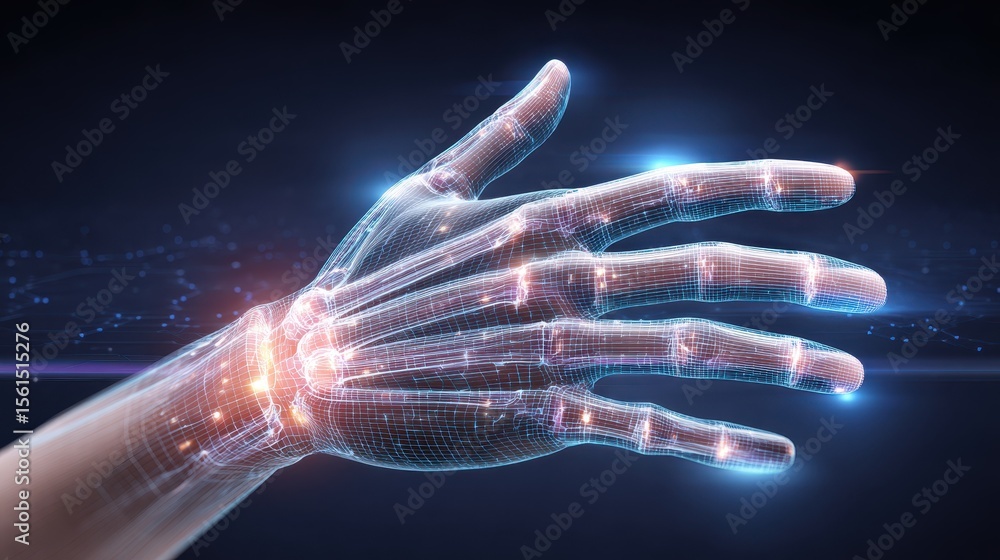 Poster hand made of digital lines and circuits, representing technology and artificial intelligence against