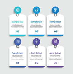 Business infographic vector design template with 6 options, steps or processes. Can be used for workflow layout, diagram, annual report, web design	
