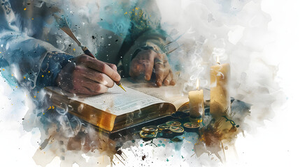 watercolor painting style Spellcrafter Writing