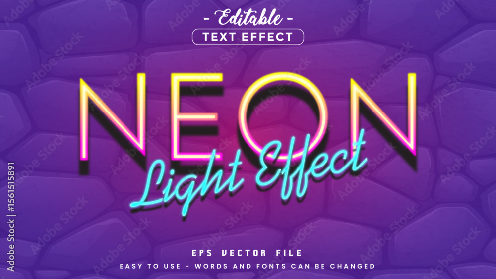Poster neon light effect text style editable text effect.