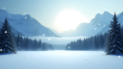 Obraz premium Snowy Mountain Winter Landscape Serene Blue Trees Fog