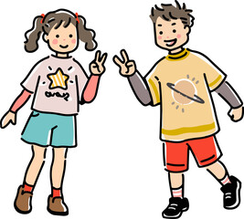 仲良し小学生＿全身＿男子女子