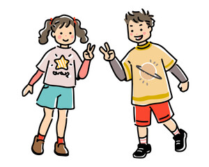仲良し小学生＿全身＿男子女子