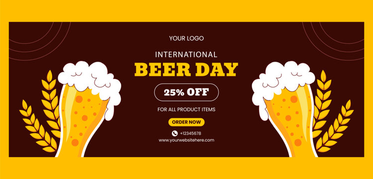 Social Media Cover Template for International Beer Day Celebration with Colorful Cartoon Style