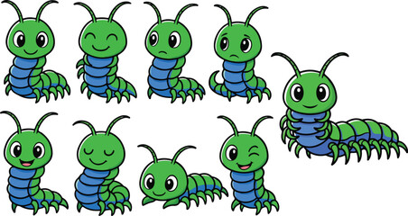 vector illustration of centipede insect funny cute cartoon mascot character cartoon with 9 poses