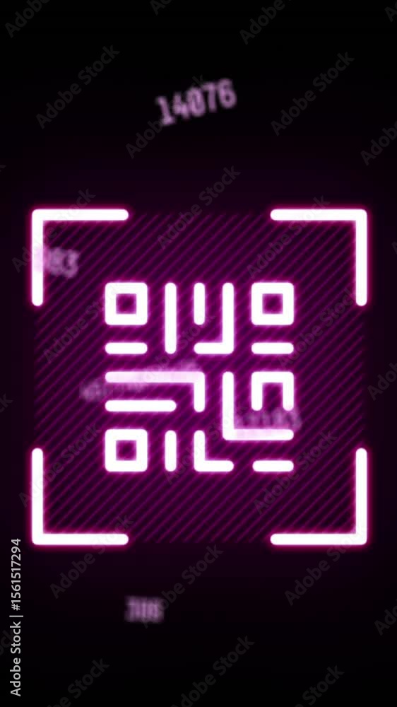 Poster animation of numbers and qr code on black background