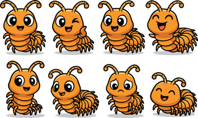 vector illustration of centipede insect funny cute cartoon mascot character cartoon with 8 poses