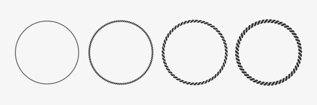 Circle woven rope frames collection. Glyph illustration of knot borders. Vector