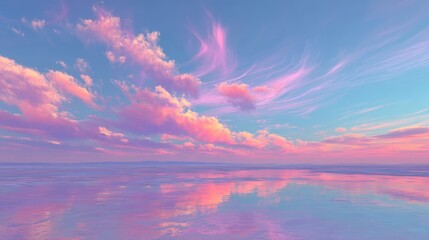 Serene ocean scene during vivid sunset with colorful sky and reflective water.