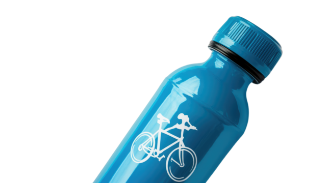 A water bottle with the National Bike Month - Powered by Adobe