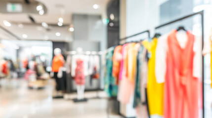 Vibrant clothing boutique display in a modern shopping mall setting