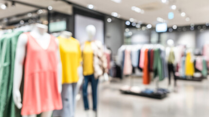 Vibrant clothing boutique display with modern design in soft focus ambience