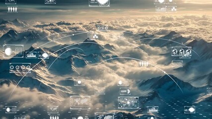 Futuristic satellite tracking visualization over snowy terrain, AI weather modeling and Earth observation design - Powered by Adobe