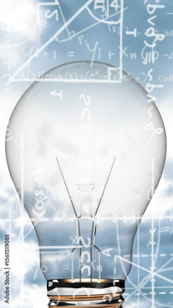 Aufkleber animation of light bulb with scientific formulae and data processing