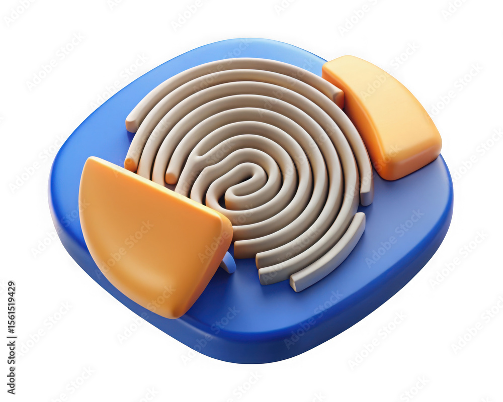 Poster abstract 3d fingerprint icon in beige and blue, isolated on transparent background