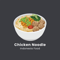 Chicken Noodle Indonesian Food Illustration