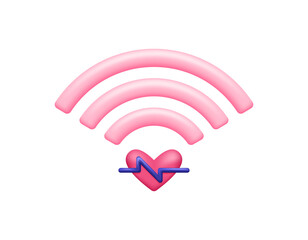 a telemedicine concept. technology service for remote medical services. illustration of network signal symbol with red heart and heart pulse. minimalist 3d style design. asset elements