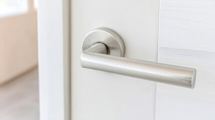 Modern door handle on a sleek white door enhances contemporary room design elegance