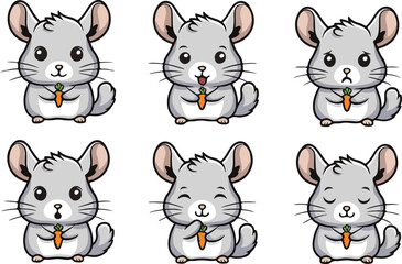 vector illustration of chinchilla mouse rat ferret hamster funny cute cartoon mascot character cartoon with 6 poses 
