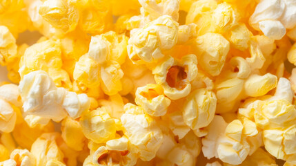 Close up view of vibrant popcorn with crispy texture and intricate details under cinematic lighting