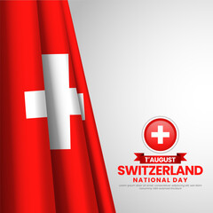 Switzerland national day Square banner background with waving flag illustration
