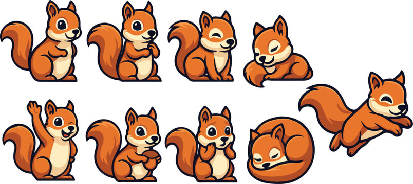 vector illustration of chipmunk squirrel ferret funny cute cartoon mascot character cartoon with 9 poses 