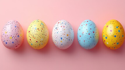 Minimalist Easter Background with Decorated Eggs and Polka Dot Pattern
