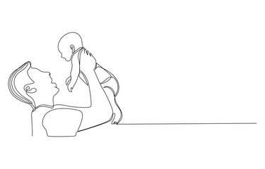 Father and Child A Line Art Depiction of Love and Care, Father Holding Child, One-Line Drawing, Father and baby playing together, continuous line drawing