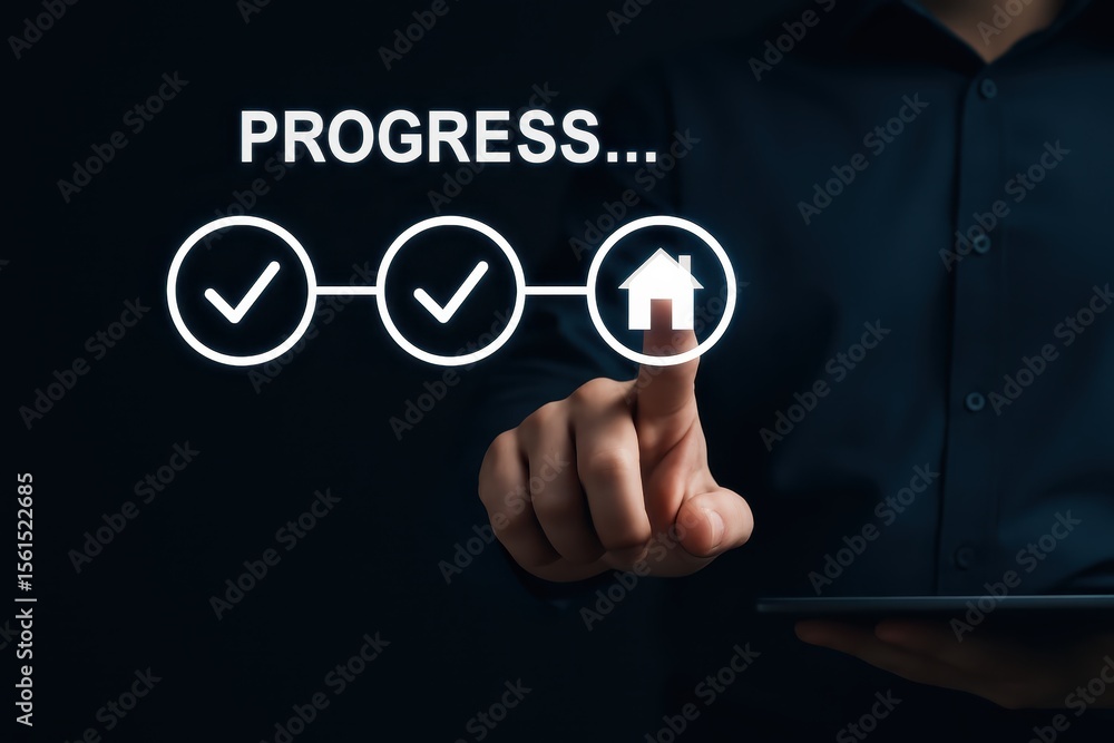 Aufkleber progress towards a new home is shown on a digital interface.