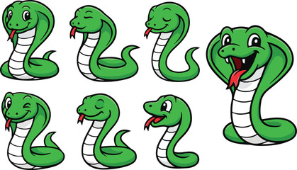 vector illustration of cobra reptile snake funny cute cartoon mascot character cartoon with 7 poses 