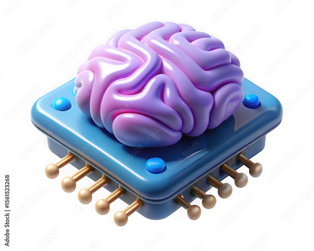 Poster a 3d render of a brain chip isolated on transparent background