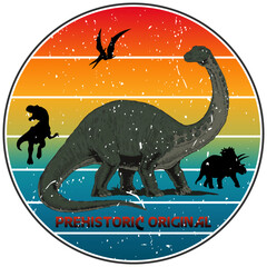 Prehistoric Original, vintage dinosaurs on a sunset background