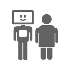Human and Robot Interaction Icon for AI, Robotics, or Future Workforce