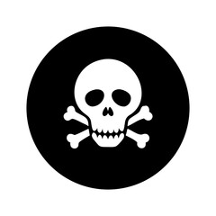 White Skull and Crossbones Warning Icon Vector on Black Circle