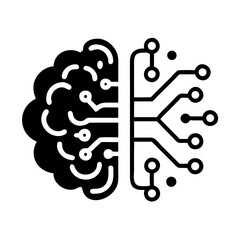 Black Circuit Board Brain Icon for AI, Digital Mind, or Artificial Intelligence