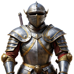 Fototapeta premium Medieval armor suit with helmet and chestplate isolated on transparent background